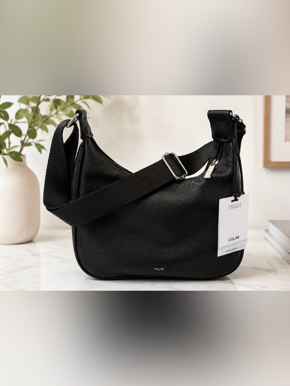 NWT COLAB Black Vegan Leather Hobo Shoulder Crossbody Bag